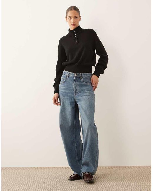 Mango Black Button Detail High Neck Jumper