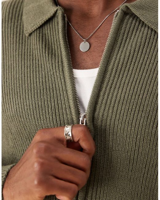 ASOS Green Oversized Ribbed Knitted Zip Through Cardigan With Collar for men