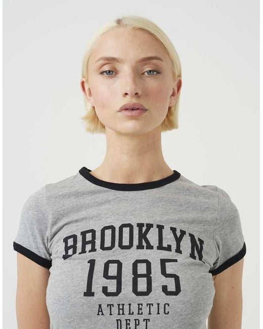 Brave Soul Gray Contrast Trim Graphic Slim Fit T-Shirt