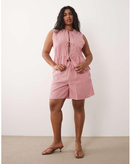 Vila Curve Pink Tie Front Peplum Hem Top Co-ord