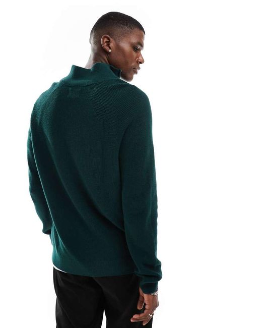 Gant Green Cotton Wool Mix Knit Half Zip Jumper With Logo for men