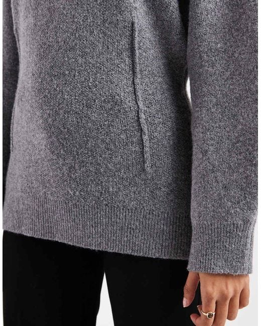 ASOS Gray Structured Longline Waisted Crew Neck Jumper