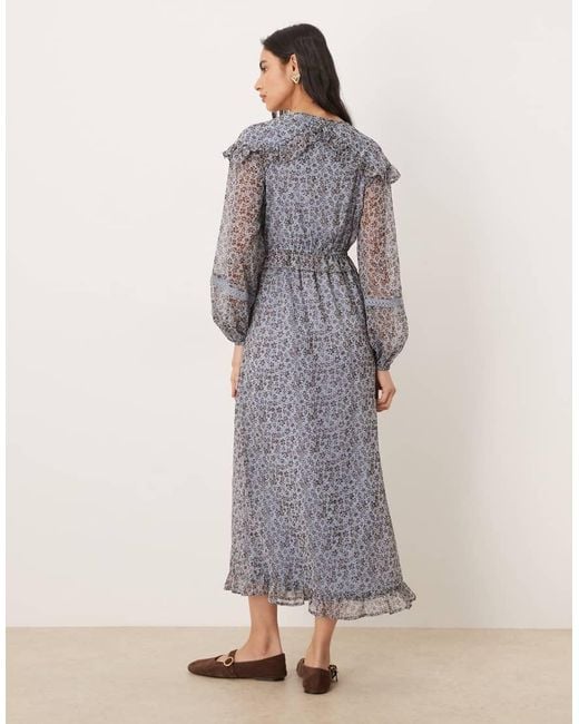 Wednesday's Girl Gray Long Sleeve Floaty Ditsty Print Midaxi Dress