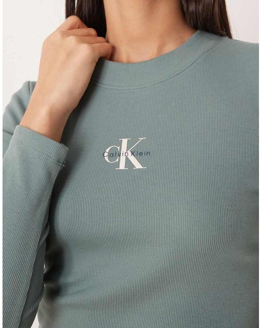 Calvin Klein Gray Monogram Logo Long Sleeve Top