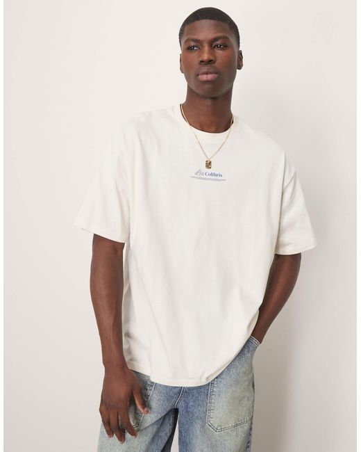 ASOS Natural Oversized T-shirt With Bird Back Print for men