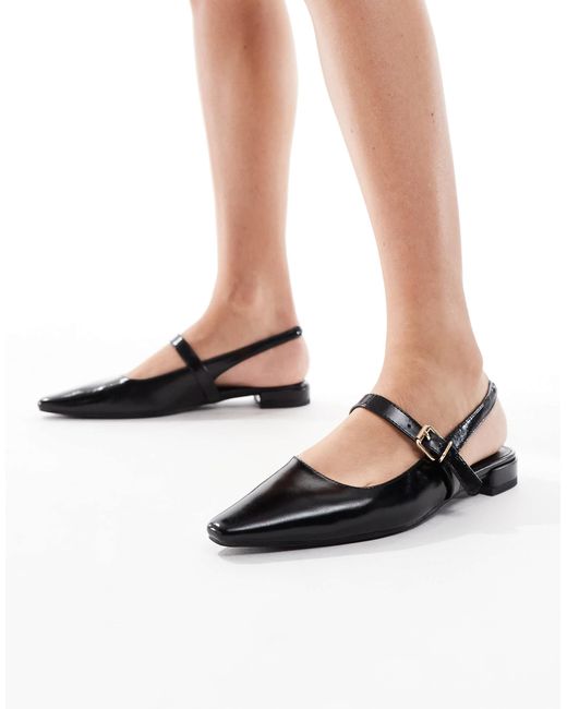 London Rebel Black Luna Sling Back Pointed Toe Flats