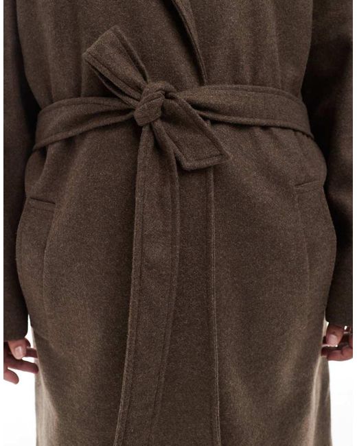 Brave Soul Brown Faux Wool Longline Belted Overcoat