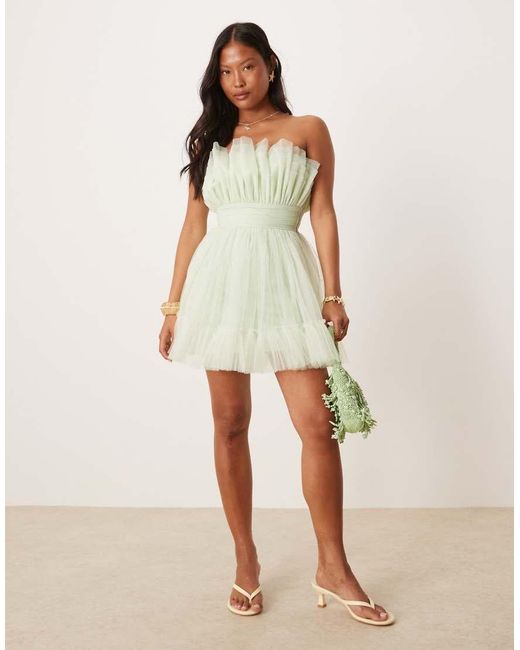 LACE & BEADS Bandeau Mini-Jurk Met Structuur in het Green