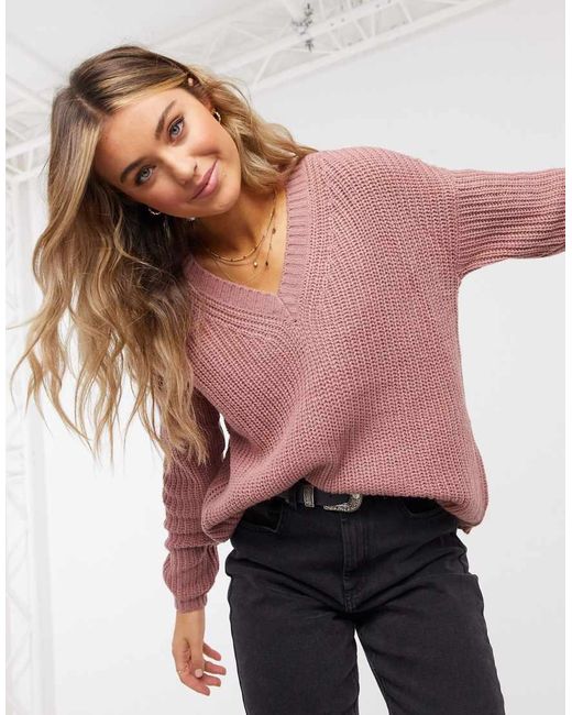 Maglione Con Scollo A V A Trecce di Jdy in Pink