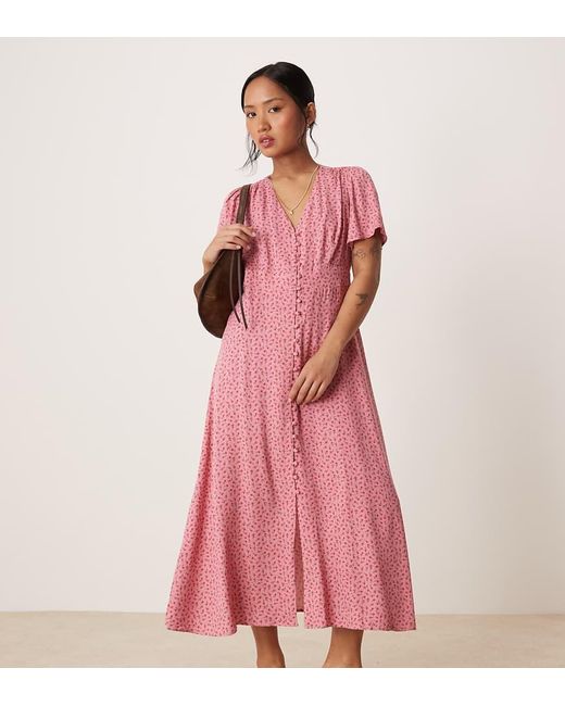 Nobody's Child Petite Pink Andie Button Front Midi Tea Dress