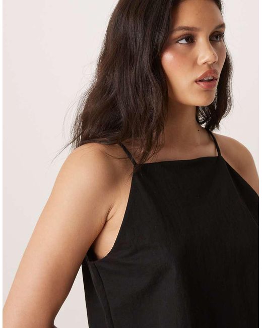 Top De Tirantes Con Cuello Cuadrado De Mezcla De Lino De (Parte De Un Conjunto) Mango de color Black