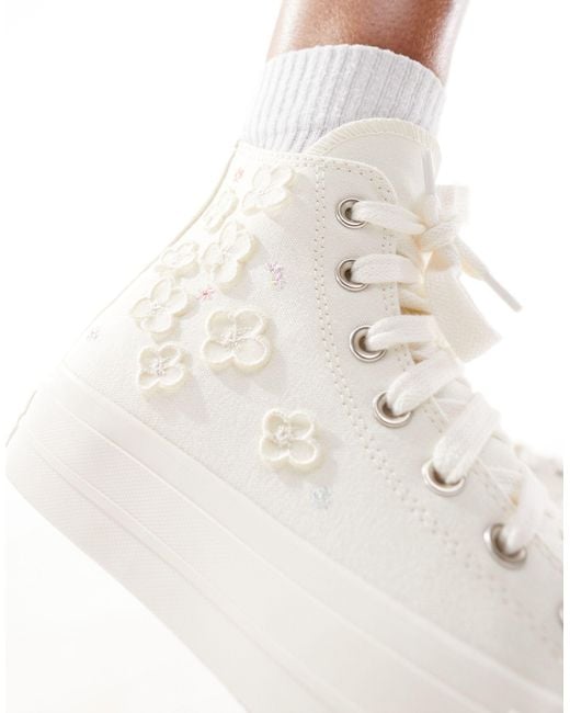 Converse Natural Lift Hi Organza Flower Trainers With Chunky Laces