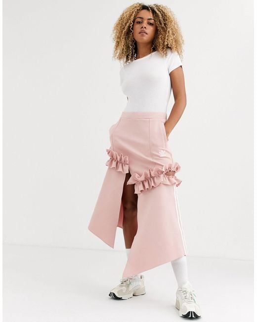 Falda con volante y trébol en rosa Adidas Originals de color Pink