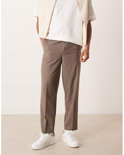 ASOS Natural Smart Flannel Relaxed Tapered Trousers With Elasticated Waist for men