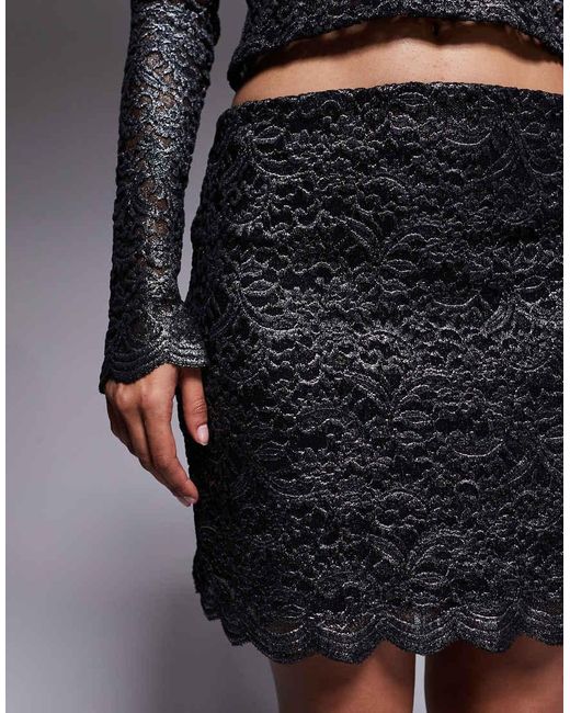 ASOS Gray Metallic Lace Mini Skirt