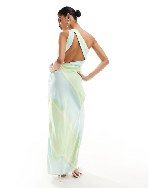 ASOS Green One Shoulder Draped Maxi Dress With Full Skirt