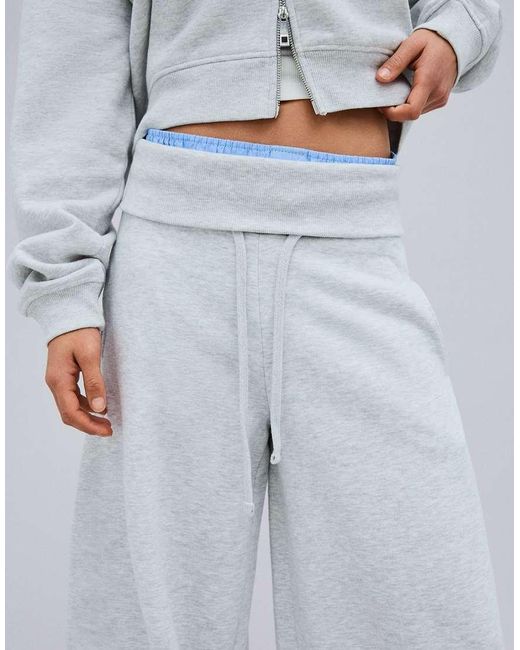 Bershka White Barrel Fit Plush Trousers