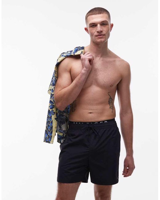 Tommy Hilfiger Blue Double Waistband Drawstring Swim Shorts for men
