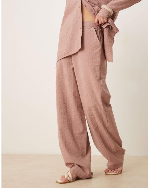 ASOS Pink Seersucker Relaxed Pull On Trousers Co-ord