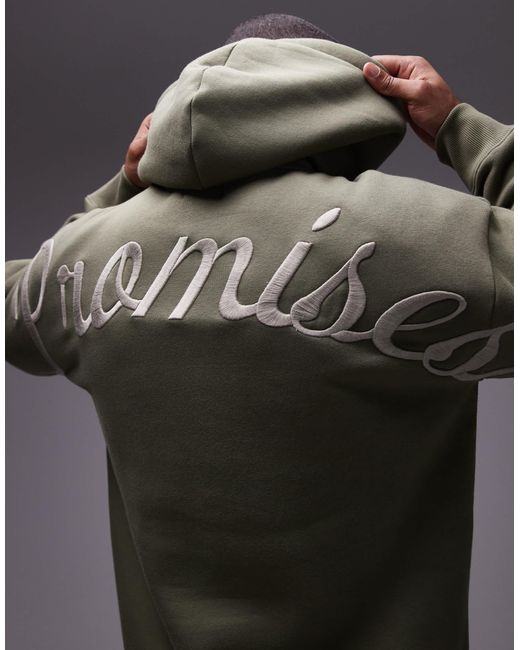 Topman Black Oversized Fit Hoodie With Front And Back Promises Embroidery for men