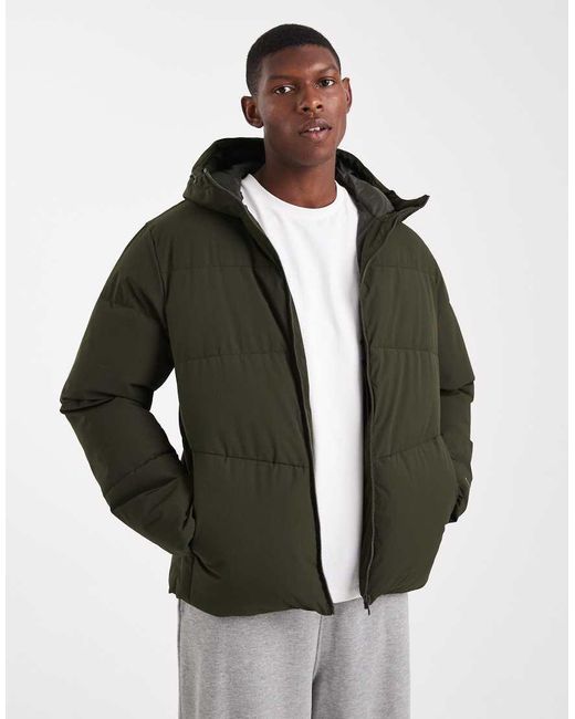 Jack & Jones Green Hooded Puffer Jacket for men