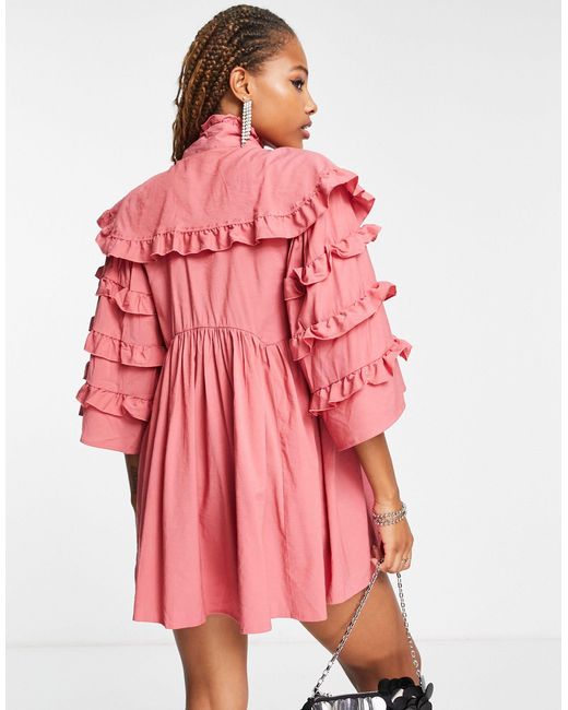 Sister Jane Ruffled Smock Dress With Bow Collar in Pink | Lyst