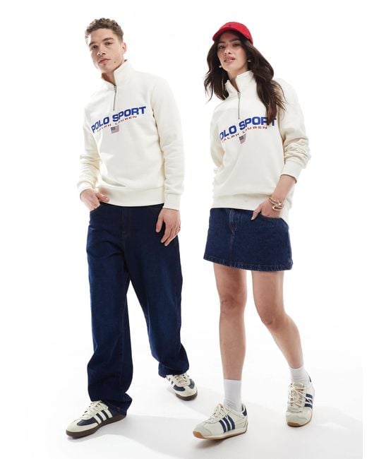 Polo Ralph Lauren Blue Sport Capsule Large Flag Chest Logo Half Zip Sweatshirt