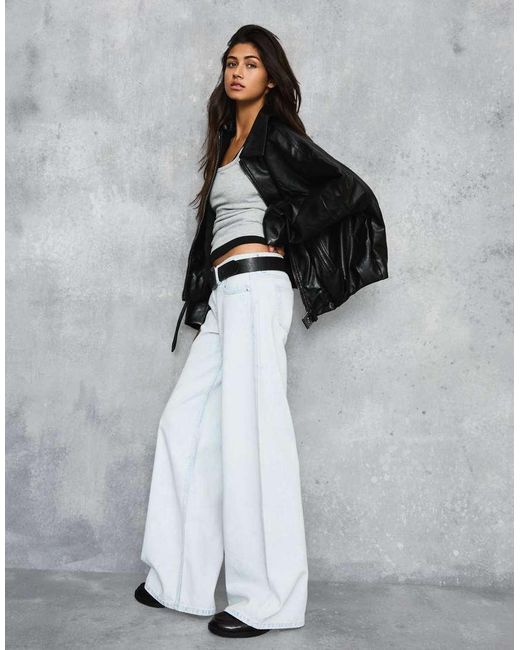 Bershka Black Low-Rise Wide-Leg Jeans