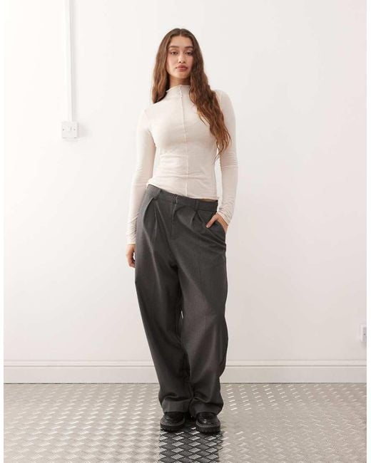 Monki Natural Long Sleeve Sheer T-shirt With Front Seam Detail