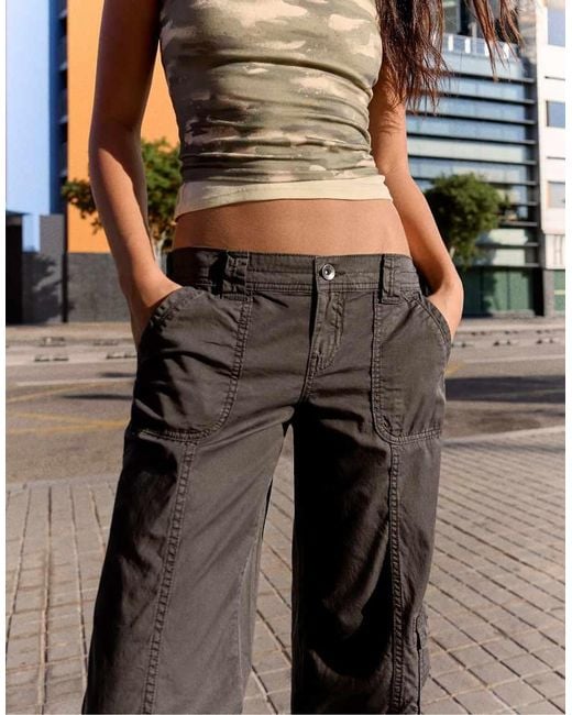 Bershka Black Straight Cargo Trousers