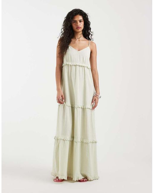 Vero Moda White Cotton Cami Tiered Maxi Dress With Scallop Edge Detail