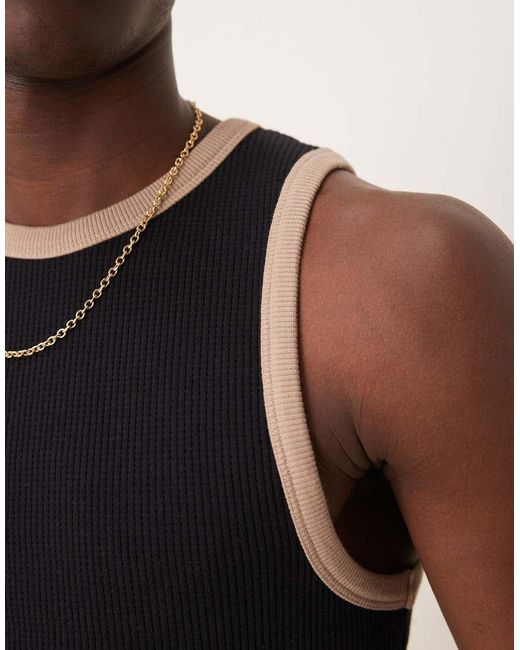 Canotta Attillata A Nido D'Ape Nera Con Cuciture A Contrasto di ASOS in Natural da Uomo