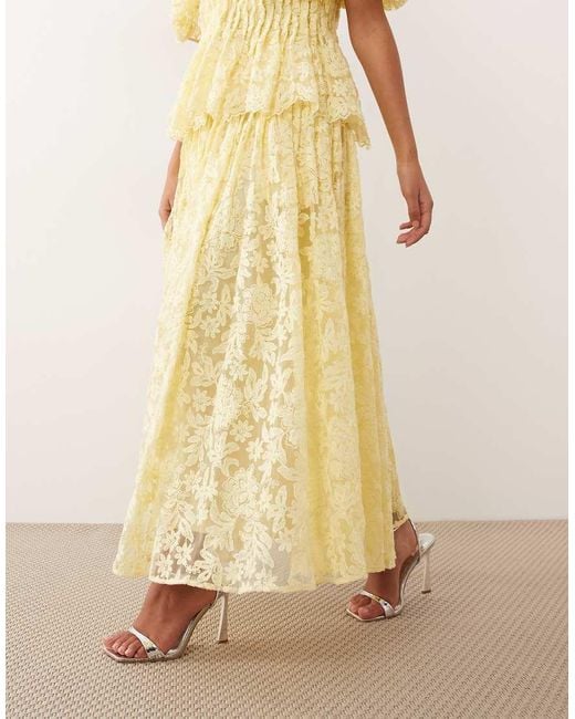 ARRANGE Natural Pleated Waist Embroidered Midaxi Skirt