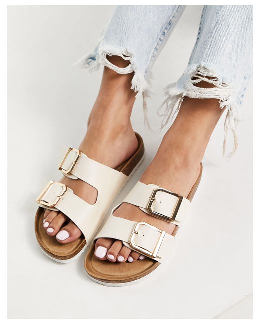New Look White Double Buckle Flat Sandals