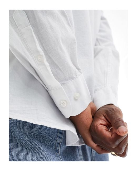 SELECTED White Long Sleeve Linen Mix Shirt for men