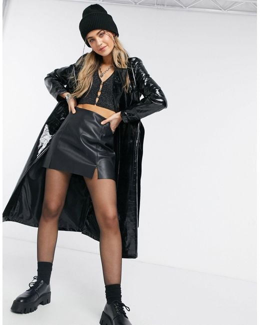 TOPSHOP Vinyl Trench Coat in Black Lyst UK