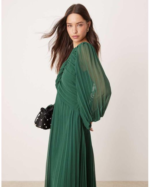 Vestito Midi A Portafoglio Verde Bosco A Pieghe Con Dettaglio Attorcigliato di ASOS in Green