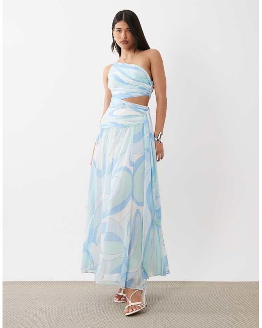 Forever New Blue Ruched Asymmetric Cut Out Maxi Dress