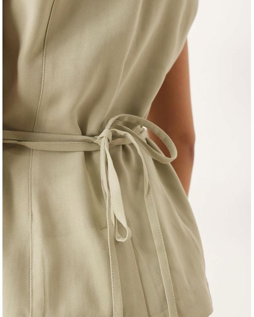 Vila Natural Tie Waist Tailored Waistcoat Co-ord