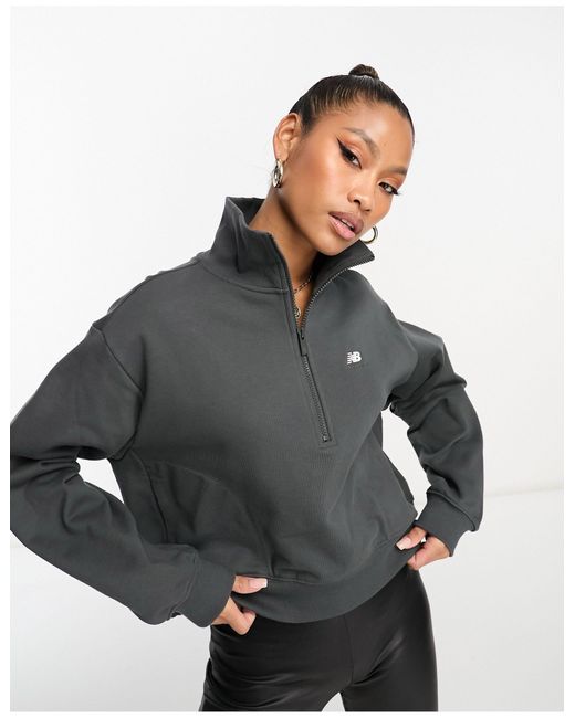 Athletics remastered - sweat-shirt en tissu éponge à col zippé - noir New Balance en coloris Gray