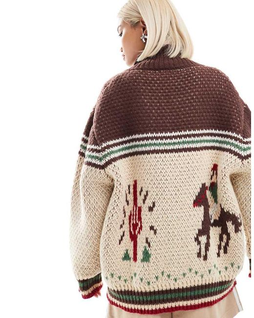 Bailey Rose Brown Chunky Knitted Zip Cardigan