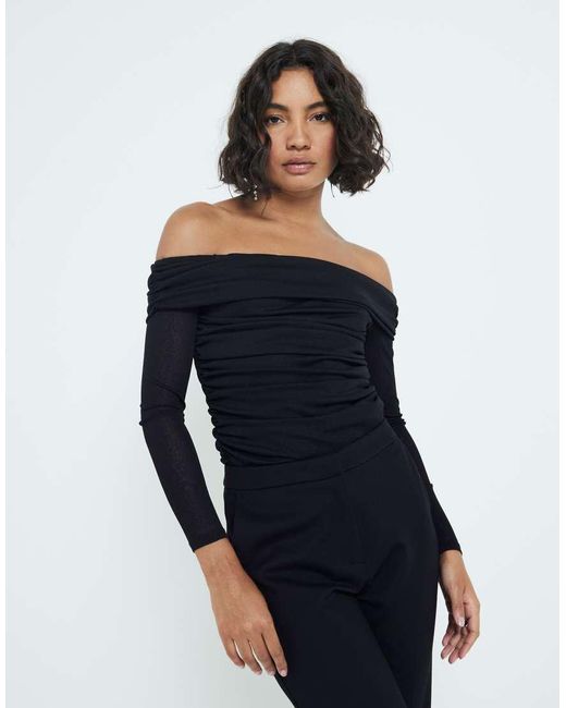 Top Arricciato Con Scollo Bardot di River Island in Blue