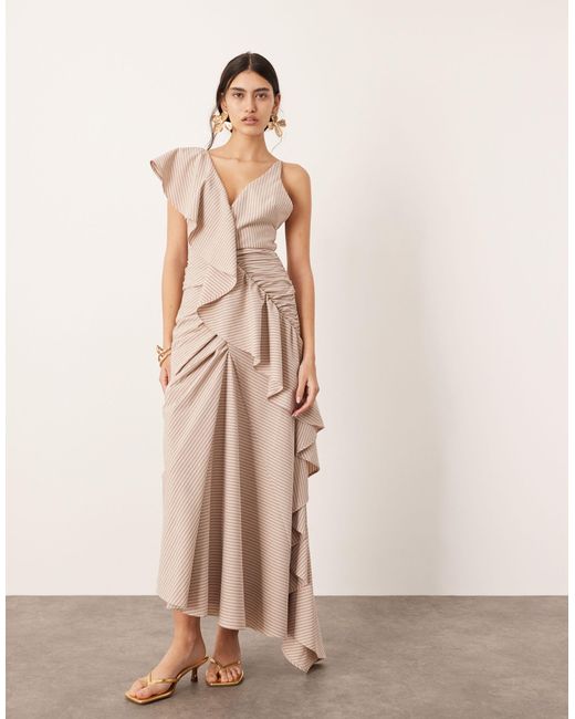 ASOS Pink Textured Asymmetric Ruffle Maxi Dress
