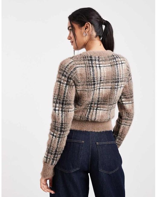 New Look Fluffy Check Jumper in Grey | Lyst UK