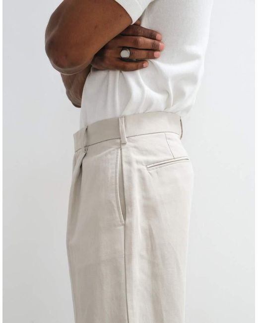 ASOS Natural Smart Pleated Linen Rich Wide Leg Pants for men