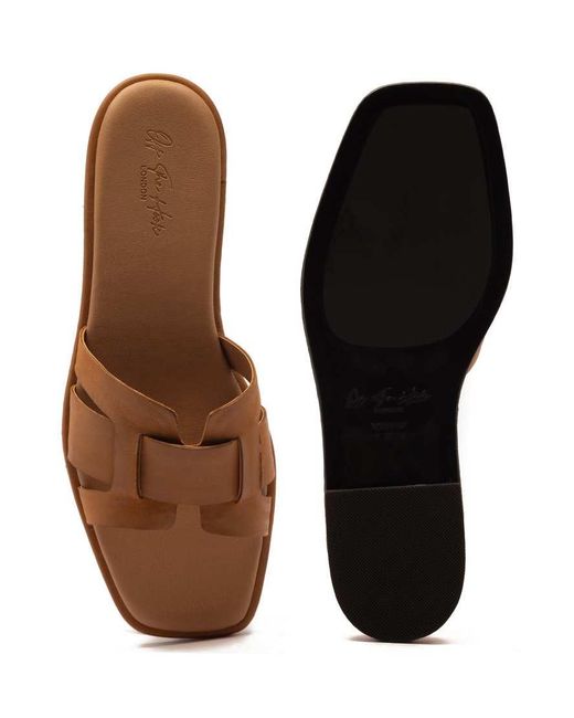 OFF THE HOOK Brown Heath Leather Slip On Flat Sandals