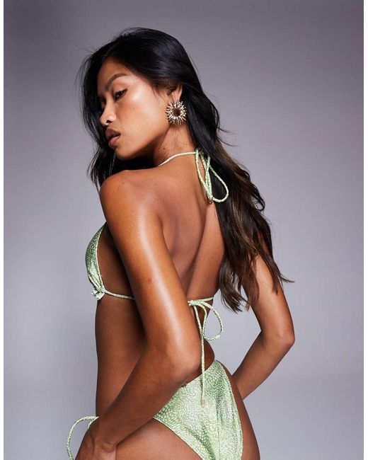 South Beach Green Triangle Bikini Top With Yellow Flower Detail