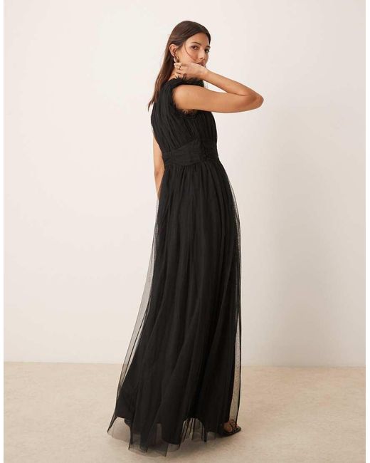 ANAYA Natural Deep V-Neck Bridesmaid Maxi Dress