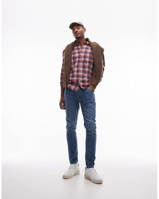 Camisa A Cuadros De Corte Estándar Con 1 Bolsillo De Mezcla De Algodón Y Lino Sunset De Levi's de hombre de color Red
