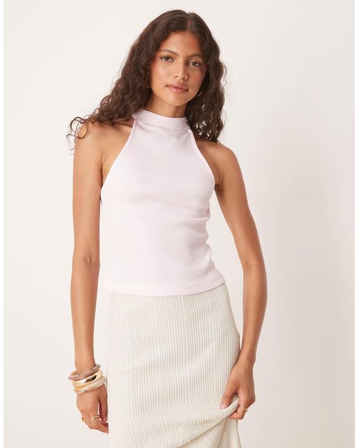 ASOS White Rib Racer Neck Racer Top